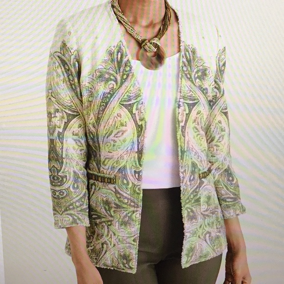 Chico’s Embellished Heritage Tweed Jacket, Ecru/Olive, 2 - Picture 11 of 11